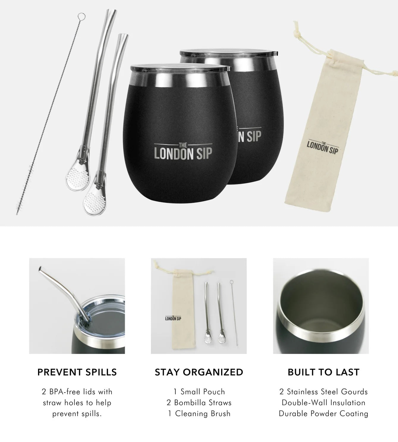 London Sip Yerba Mate Cup 8 oz / 250 ml (Set of 2) London Sip by Kitchen Niche