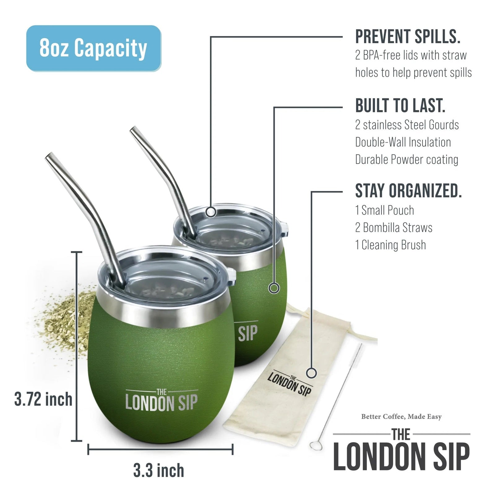 London Sip Yerba Mate Cup 8 oz / 250 ml (Set of 2) London Sip by Kitchen Niche