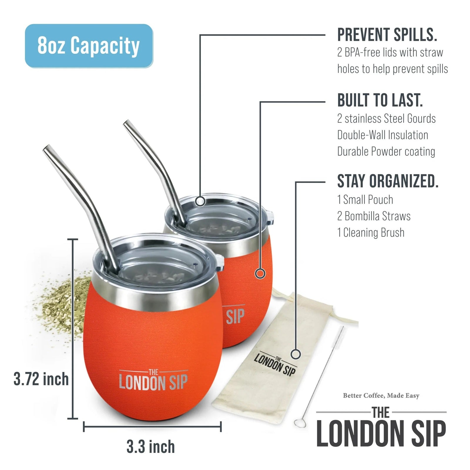 London Sip Yerba Mate Cup 8 oz / 250 ml (Set of 2) London Sip by Kitchen Niche
