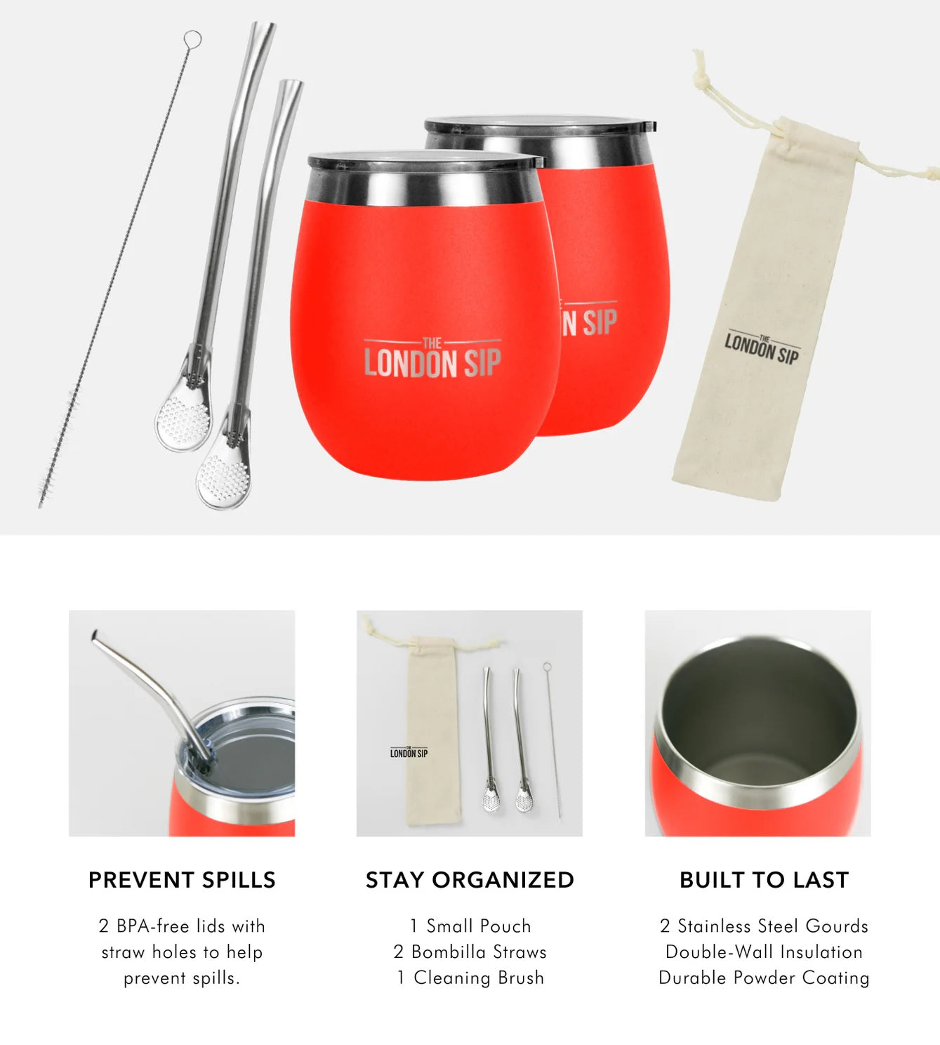 London Sip Yerba Mate Cup 8 oz / 250 ml (Set of 2) London Sip by Kitchen Niche