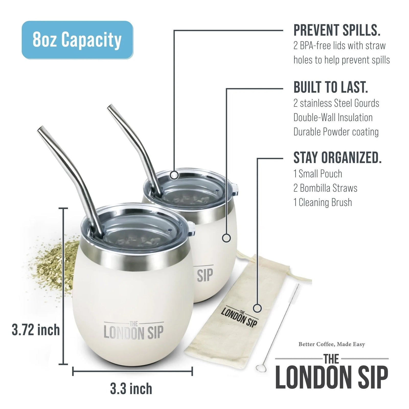 London Sip Yerba Mate Cup 8 oz / 250 ml (Set of 2) London Sip by Kitchen Niche