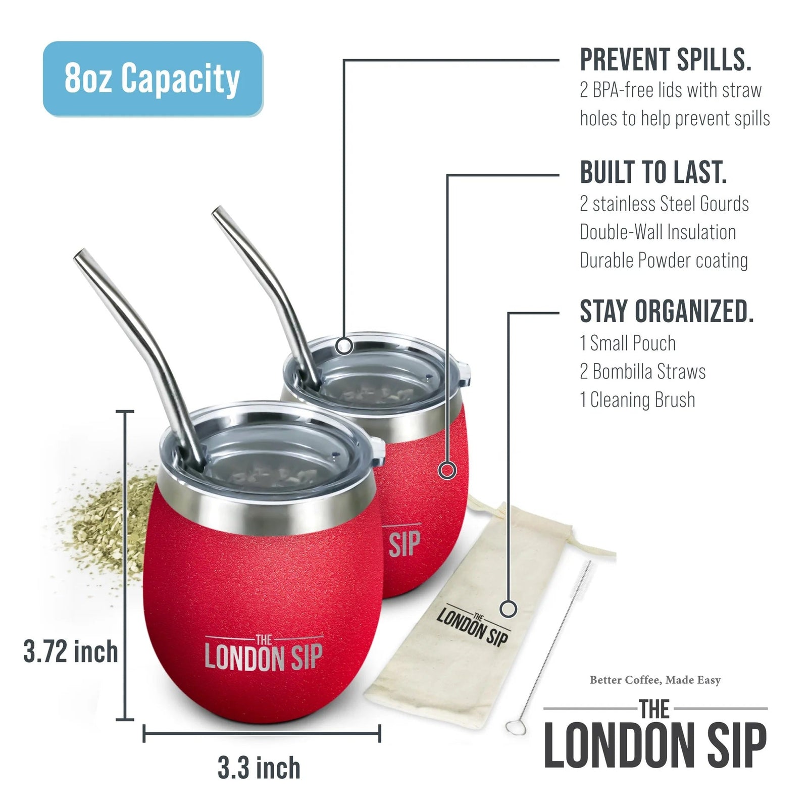 London Sip Yerba Mate Cup 8 oz / 250 ml (Set of 2) London Sip by Kitchen Niche