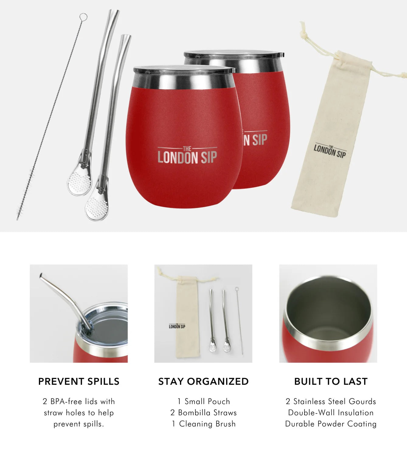 London Sip Yerba Mate Cup 8 oz / 250 ml (Set of 2) London Sip by Kitchen Niche