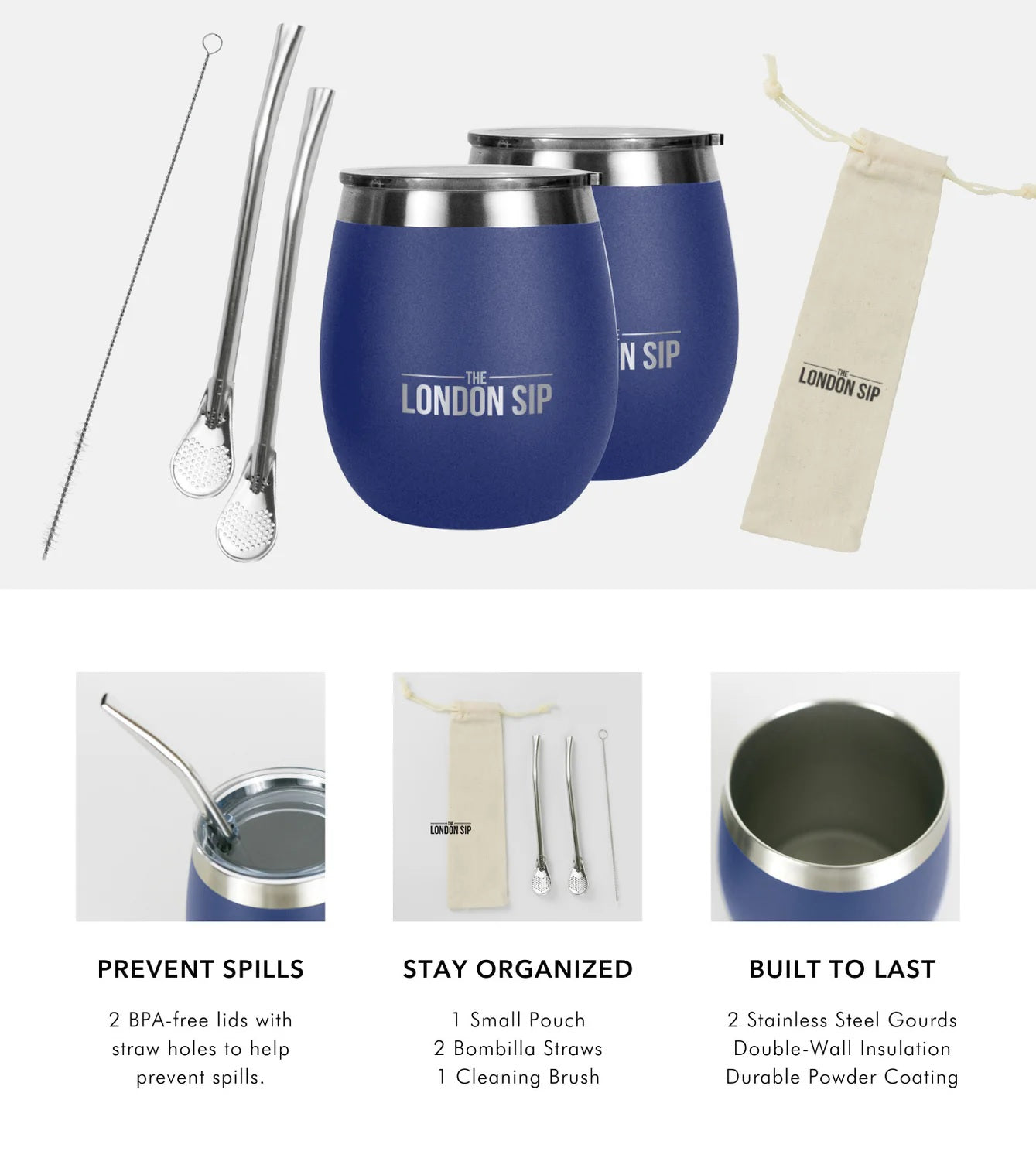 London Sip Yerba Mate Cup 8 oz / 250 ml (Set of 2) London Sip by Kitchen Niche