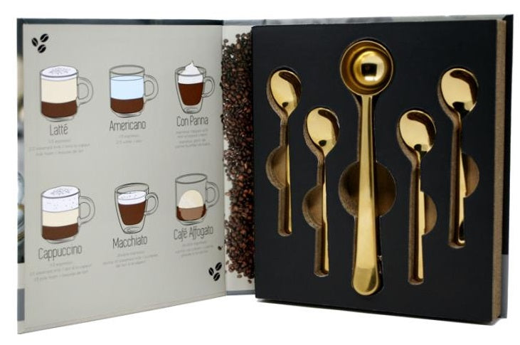 Cafe Culture Espresso Spoon Set with Gold Finish by Kitchen Niche