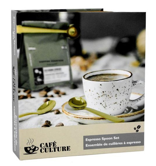 Cafe Culture Espresso Spoon Set with Gold Finish by Kitchen Niche