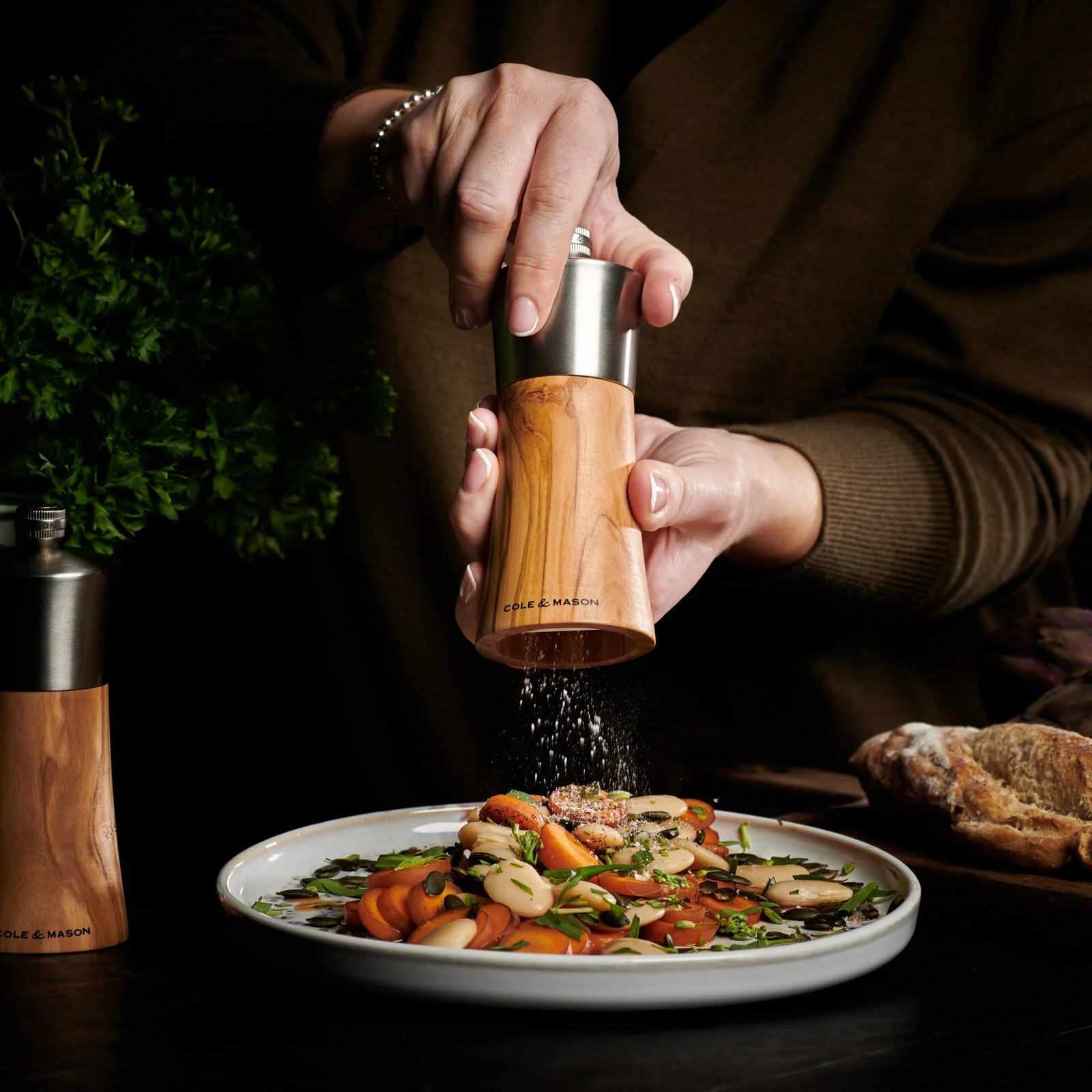 Cole & Mason Bromley Salt Mill – Olive Wood & Stainless Steel