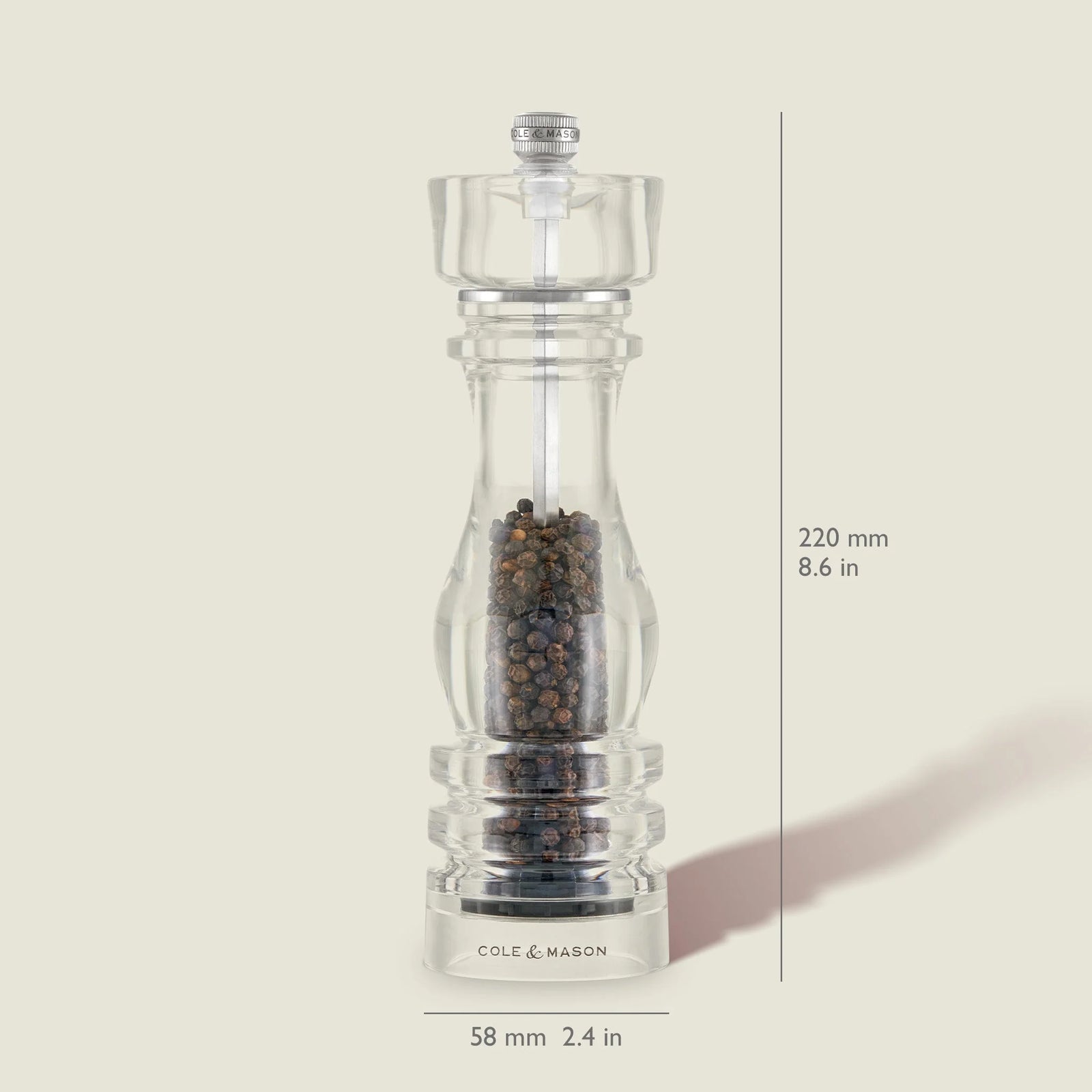 Cole & Mason London Pepper Mill – Acrylic – 8.5" / 22 cm (Pre-filled)
