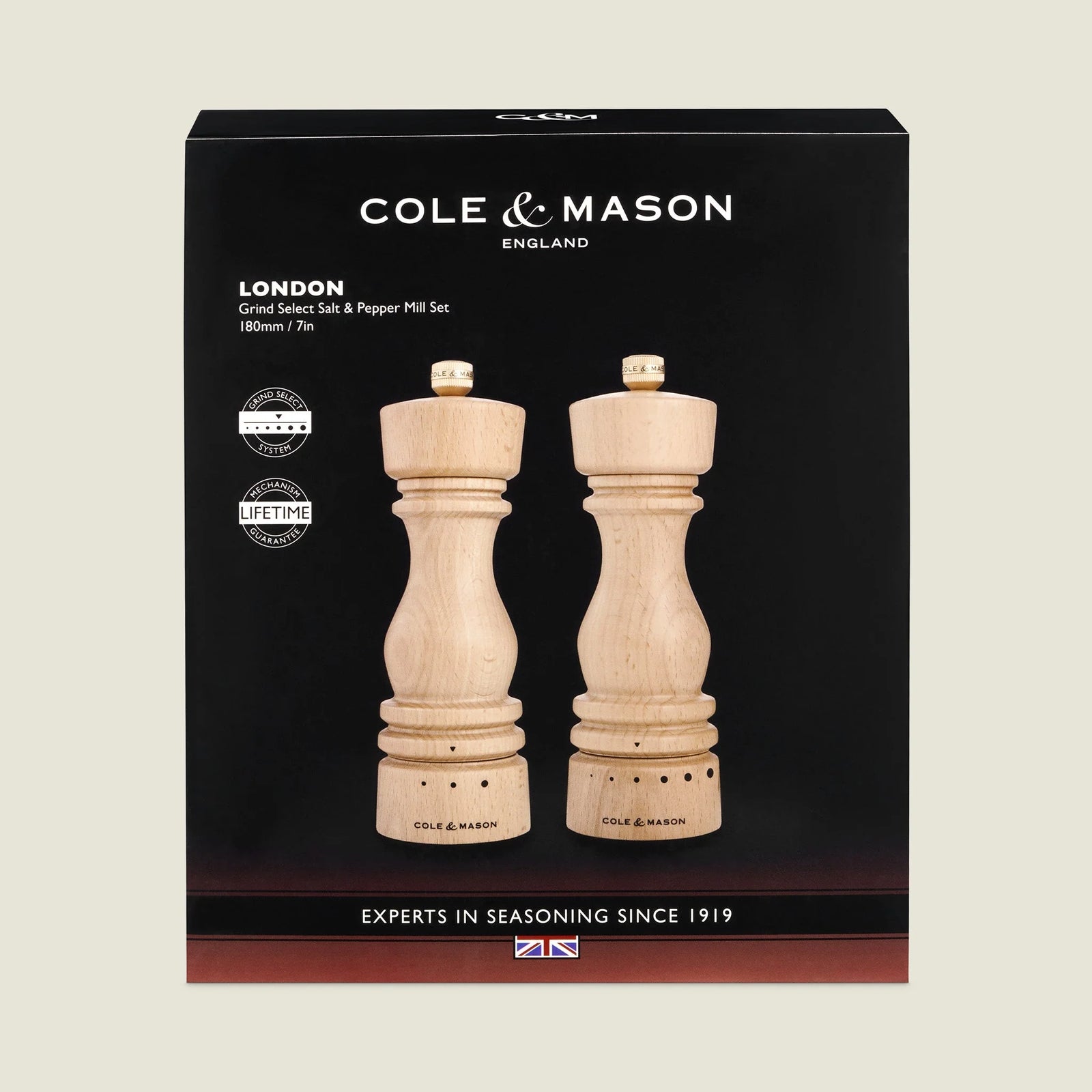 Cole & Mason The London Collection Salt & Pepper Mill Gift Set – Natural Beech – 7" / 18 cm