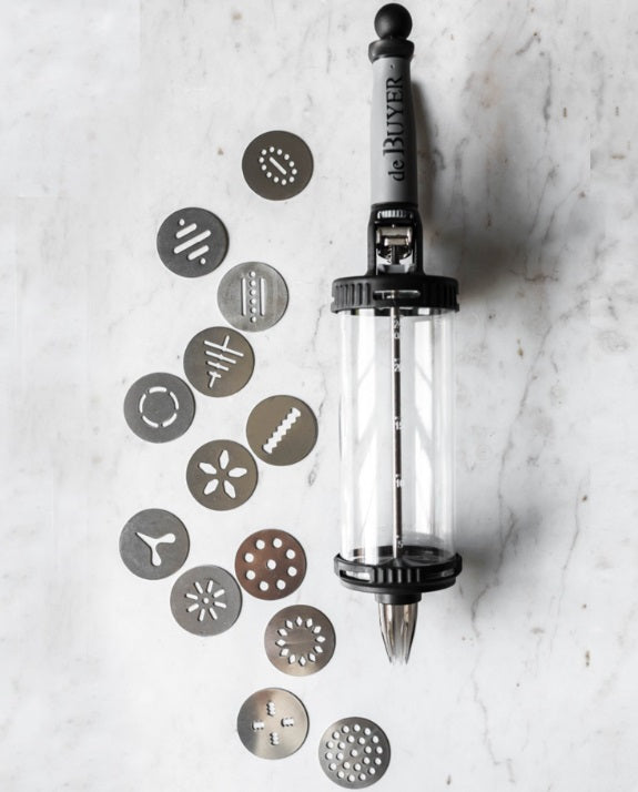 DeBuyer Le Tube Pastry Gun Cookie Press with 13 Cookie Discs De Buyer by Kitchen Niche