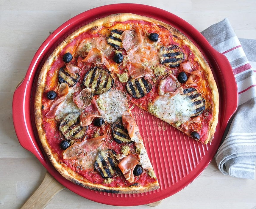 Emile Henry Ridged Pizza Stone Charcoal Black Emile Henry by Kitchen Niche