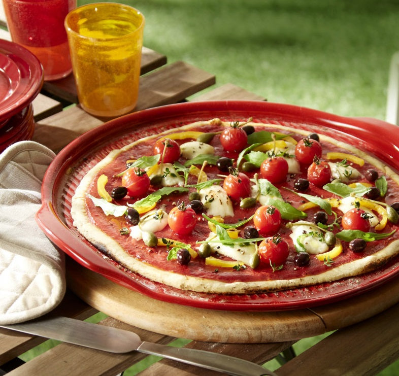 Emile Henry Ridged Pizza Stone Burgundy Red by Kitchen Niche