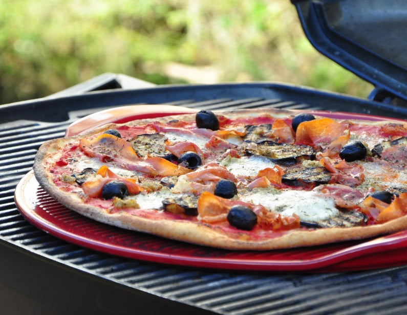 Emile Henry Ridged Pizza Stone Burgundy Red by Kitchen Niche