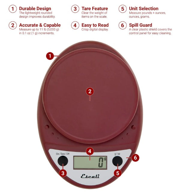 Escali Primo Digital Kitchen Scale Warm Red by Kitchen Niche