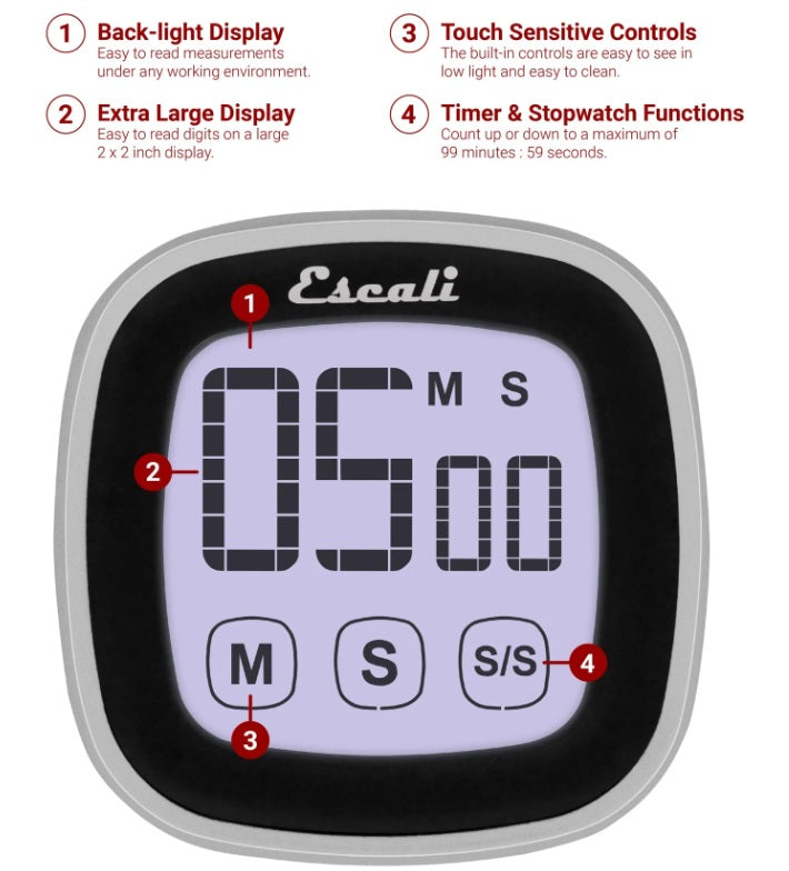 Escali Touch Screen Digital Timer Black by Kitchen Niche