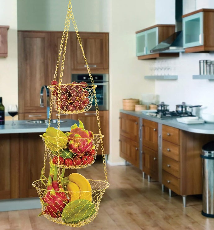 Fox Run Gold Wire Hanging Fruit Basket by Kitchen Niche