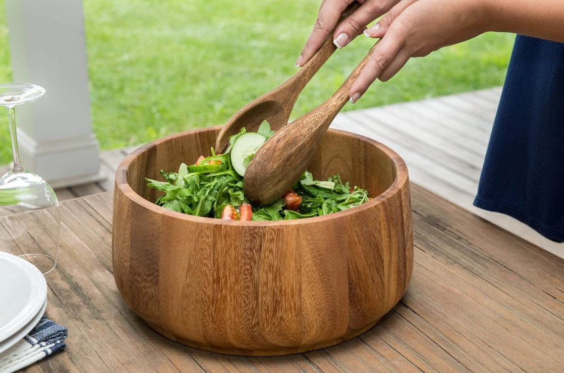 Ironwood Tulip Acacia Wood Salad Bowl by Kitchen Niche