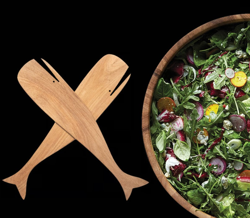Ironwood Acacia Wood Whale Salad Servers by Kitchen Niche