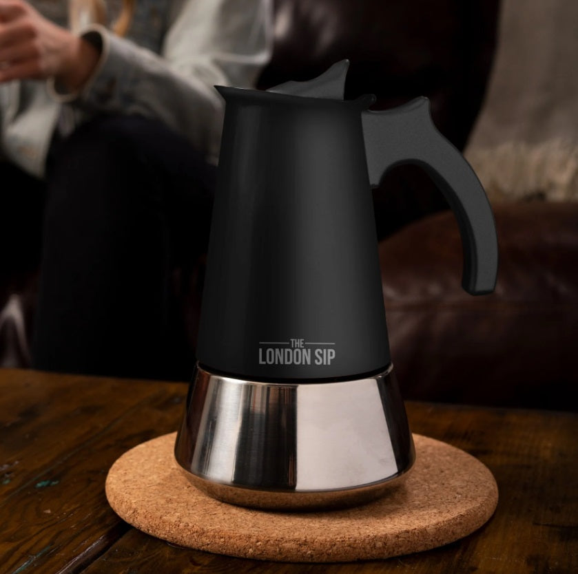 London Sip Stainless Steel Espresso Maker 3-Cup Black by Kitchen Niche
