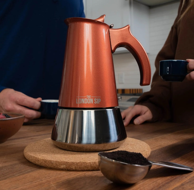 London Sip Stainless Steel Espresso Maker 10-Cup Copper by Kitchen Niche