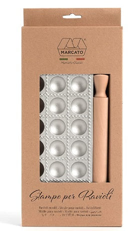 Marcato Ravioli Maker Mold with Rolling Pin 4cm / 1.5" by Kitchen Niche