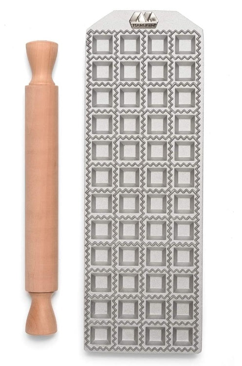 Marcato Ravioli Maker Mold with Rolling Pin 2.5cm / 1" by Kitchen Niche