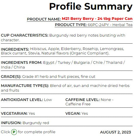 Metropolitan Tea M21 Berry Berry Tea Can Of 24 Bags by Kitchen Niche