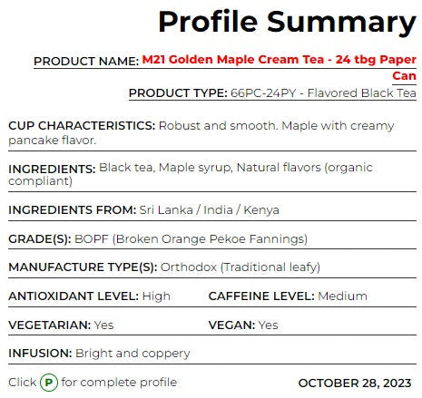 Metropolitan Tea M21 Golden Maple Cream Tea Can Of 24 Bags by Kitchen Niche