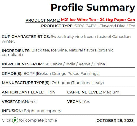 Metropolitan Tea M21 Ice Wine Tea Can Of 24 Bags by Kitchen Niche