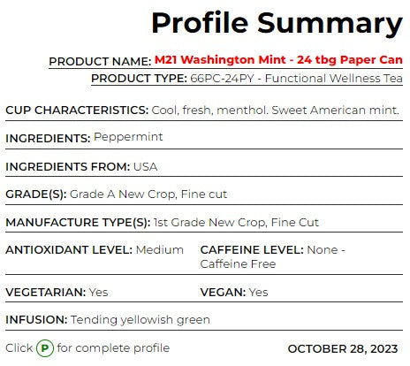 Metropolitan Tea M21 Washington Mint Tea Can Of 24 Bags by Kitchen Niche