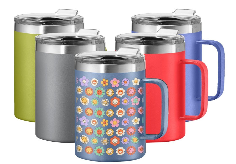 Oggi Flowers Thermomug Insulated Double Walled Mug with Lid Oggi by Kitchen Niche