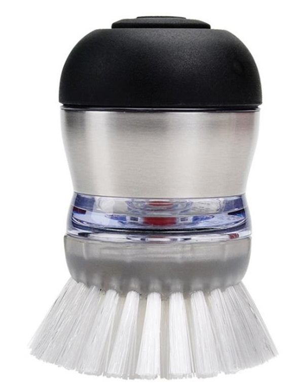 Oxo Steel Soap Dispensing Palm Dish Brush by Kitchen Niche