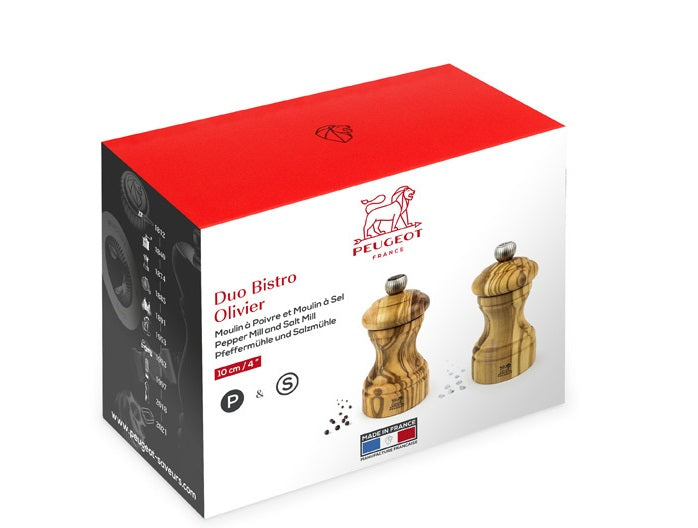 Peugeot Bistro Duo Olive Wood Salt & Pepper Mill Set 10cm by Kitchen Niche