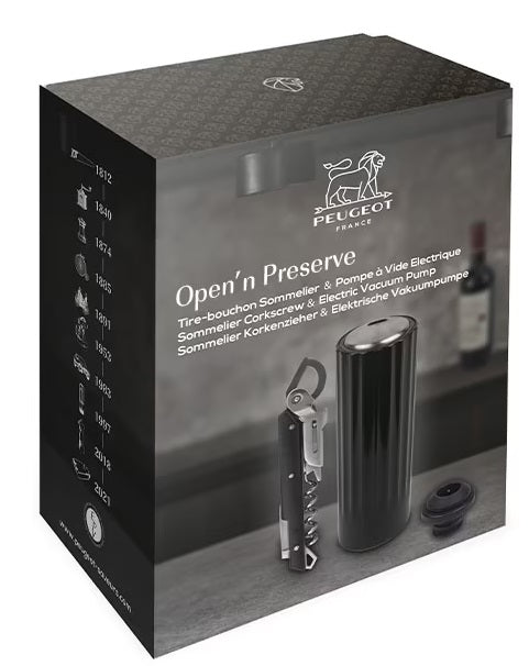 Peugeot Open’n Preserve Electric Vacuum Wine Pump & Corkscrew Gift Set Peugeot by Kitchen Niche