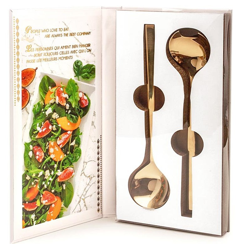 Natural Living Salad Serving Set with Gold Finish by Kitchen Niche
