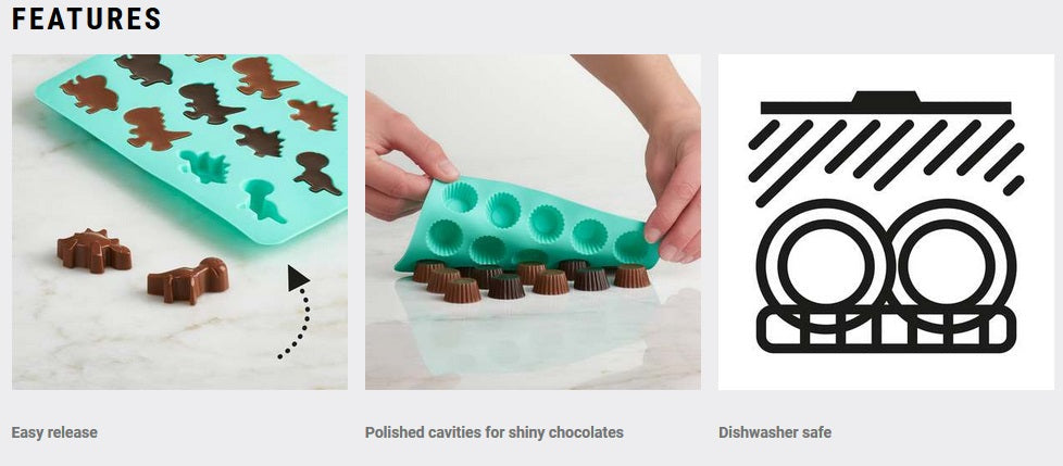 Trudeau Set of 2 Silicone Dinosaur Shaped Chocolate Molds by Kitchen Niche