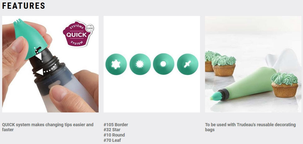 Trudeau Borders Decorating Tip Set of 4 by Kitchen Niche