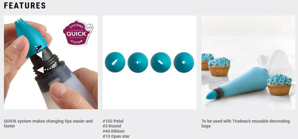 Trudeau Ruffles & Writing Decorating Tip Set of 4 by Kitchen Niche