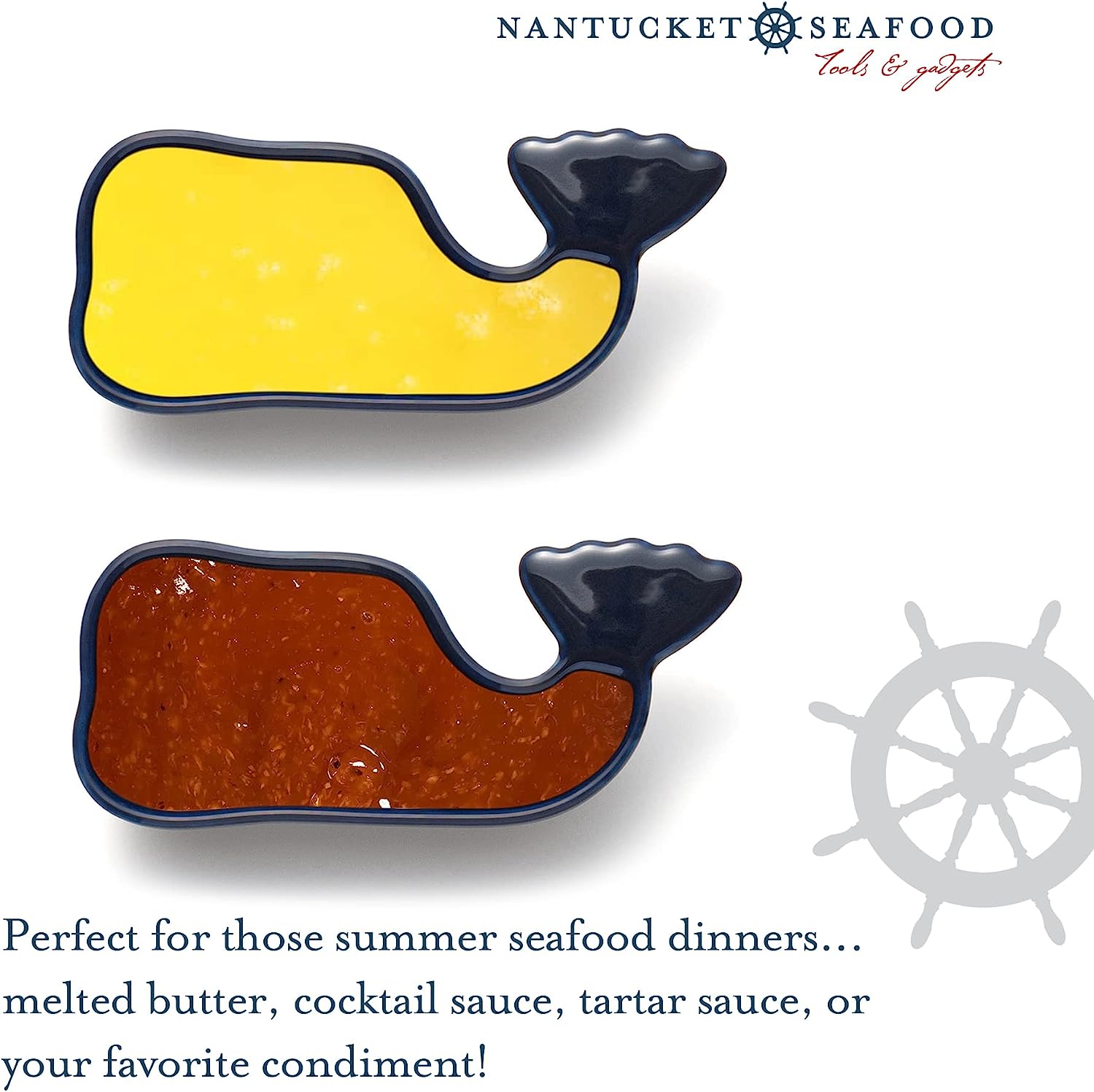 Fox Run Blue Ceramic Whale Condiment Cups Set of 4 by Kitchen Niche