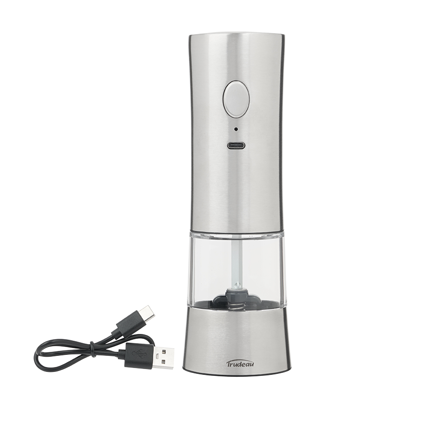 Trudeau EVO Rechargeable Pepper or Salt Mill – Stainless Steel – USB – Unfilled