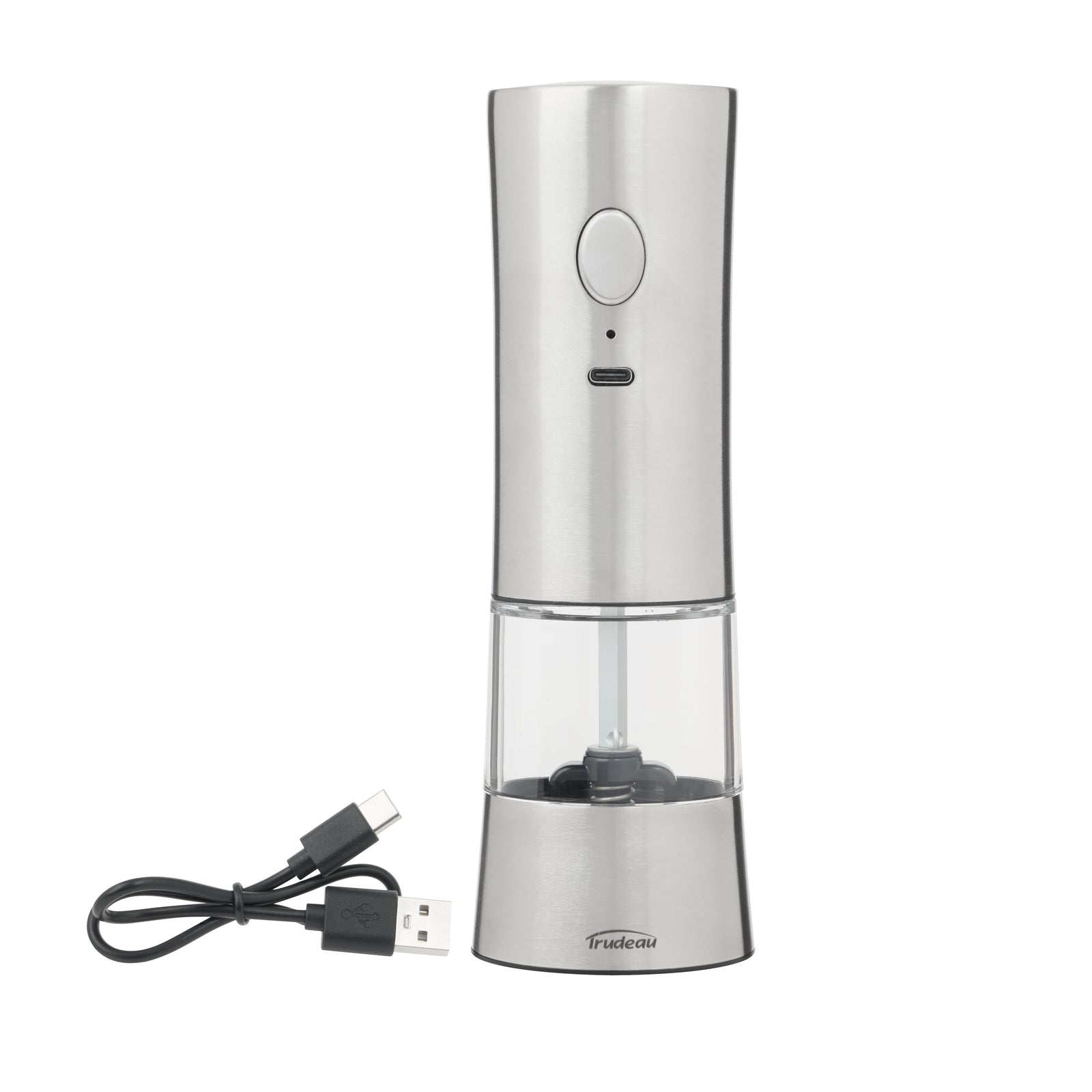 Trudeau EVO Rechargeable Pepper or Salt Mill – Stainless Steel – USB – Unfilled