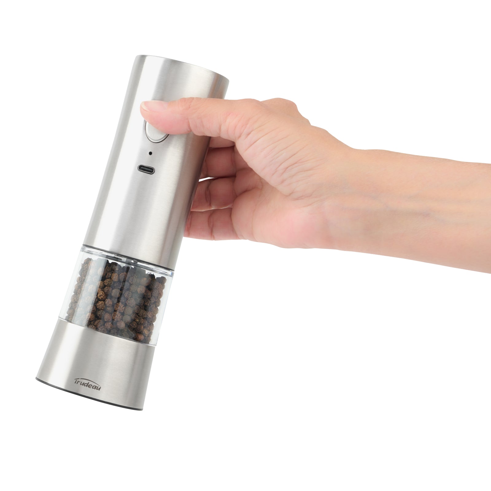Trudeau EVO Rechargeable Pepper or Salt Mill – Stainless Steel – USB – Unfilled