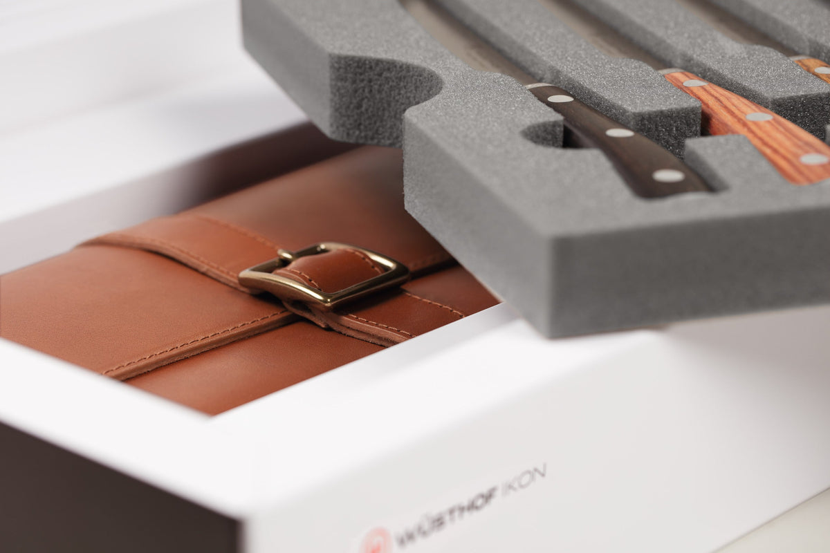 Wüsthof Ikon Steak Knife Set with Leather Roll – 6-pcs. Wusthof by Kitchen Niche
