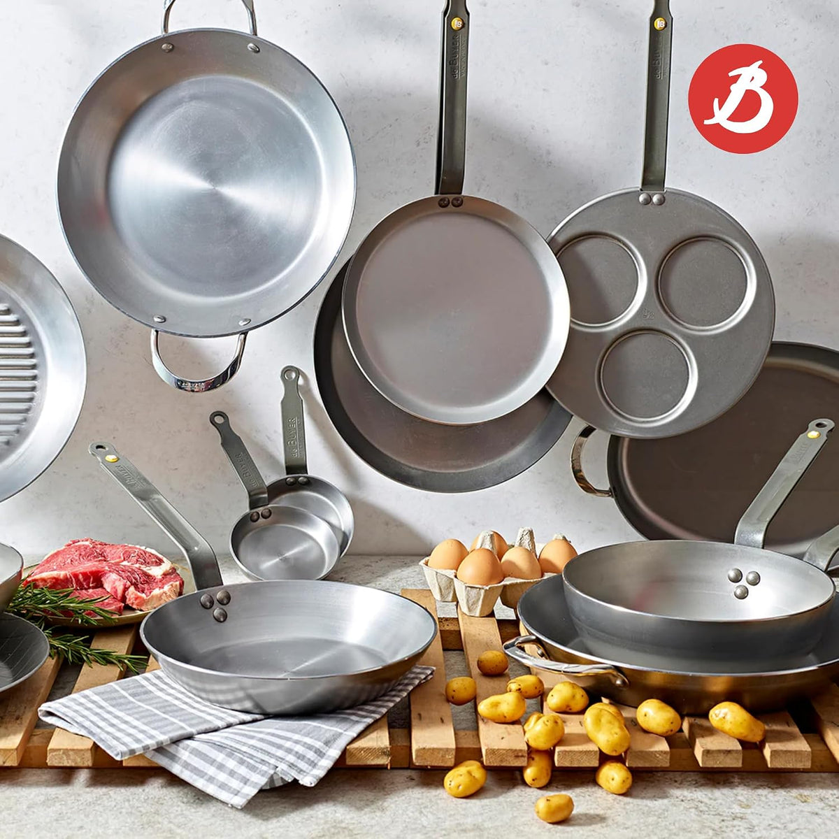 De Buyer Mineral B Pro Carbon Steel Omelette Pan – 28 cm