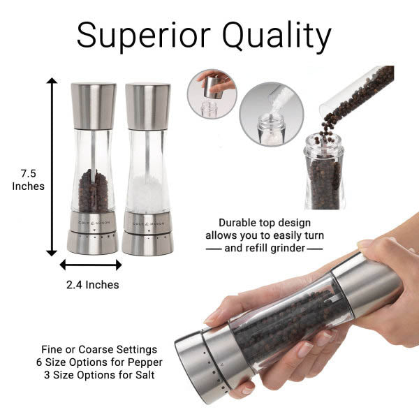 Cole & Mason Derwent Salt & Pepper Mill Gift Set – Stainless Steel – 7.5" / 19 cm