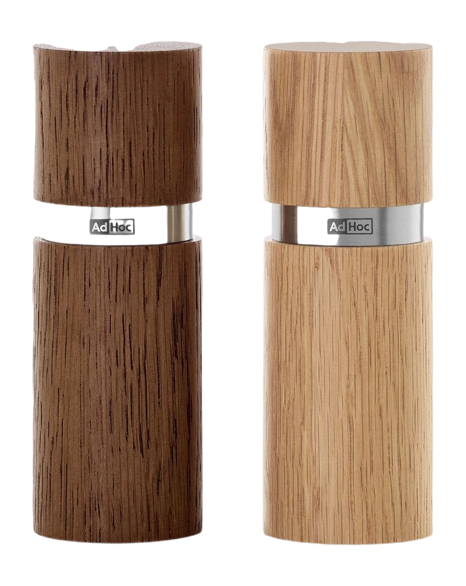 AdHoc Textura Salt and Pepper Mill Set – Light / Dark Oak Wood – 5.1" / 13 cm