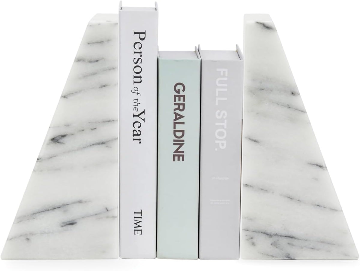 Fox Run White Marble Triangle Bookends, Set of 2