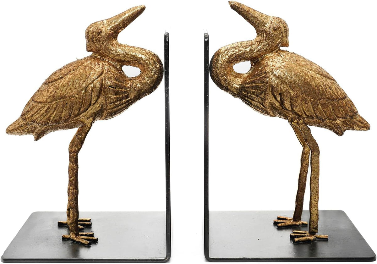 Fox Run Gold Crane Iron Bookends, Set of 2