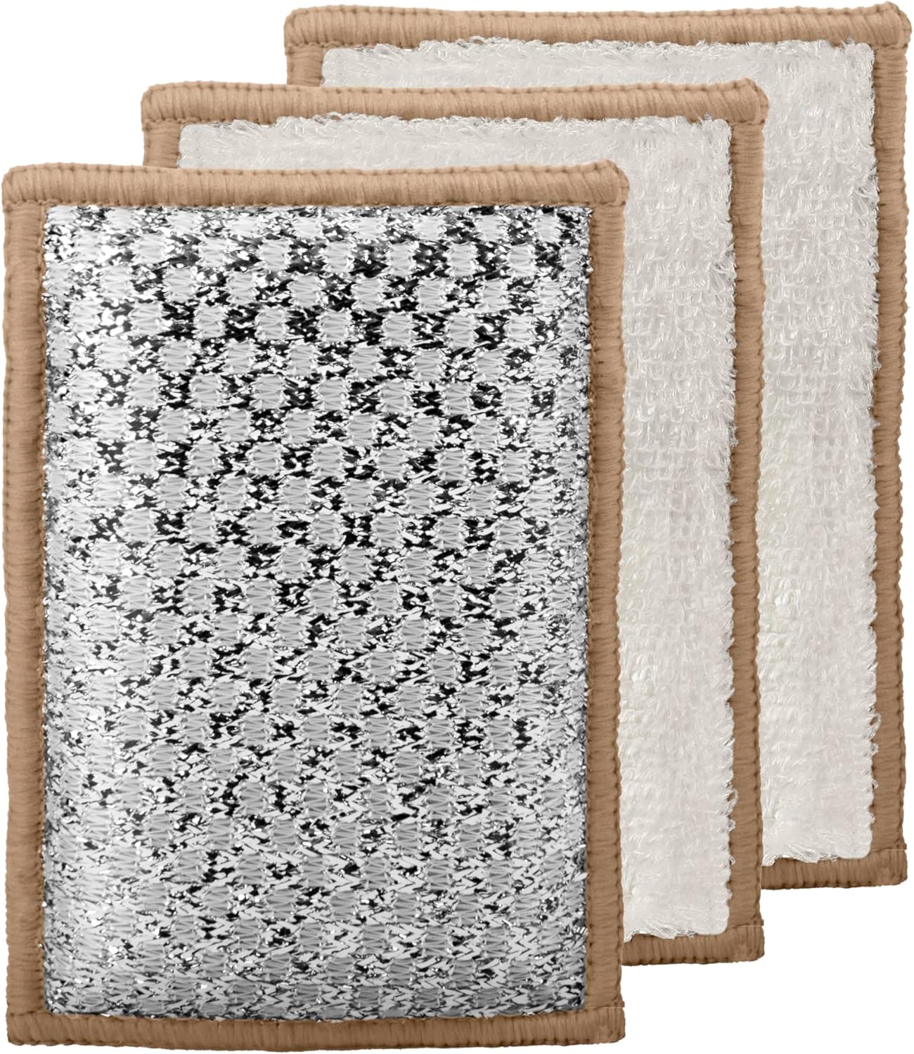 Oggi Set of 3 Khaki Bamboo Scrubbing Sponges