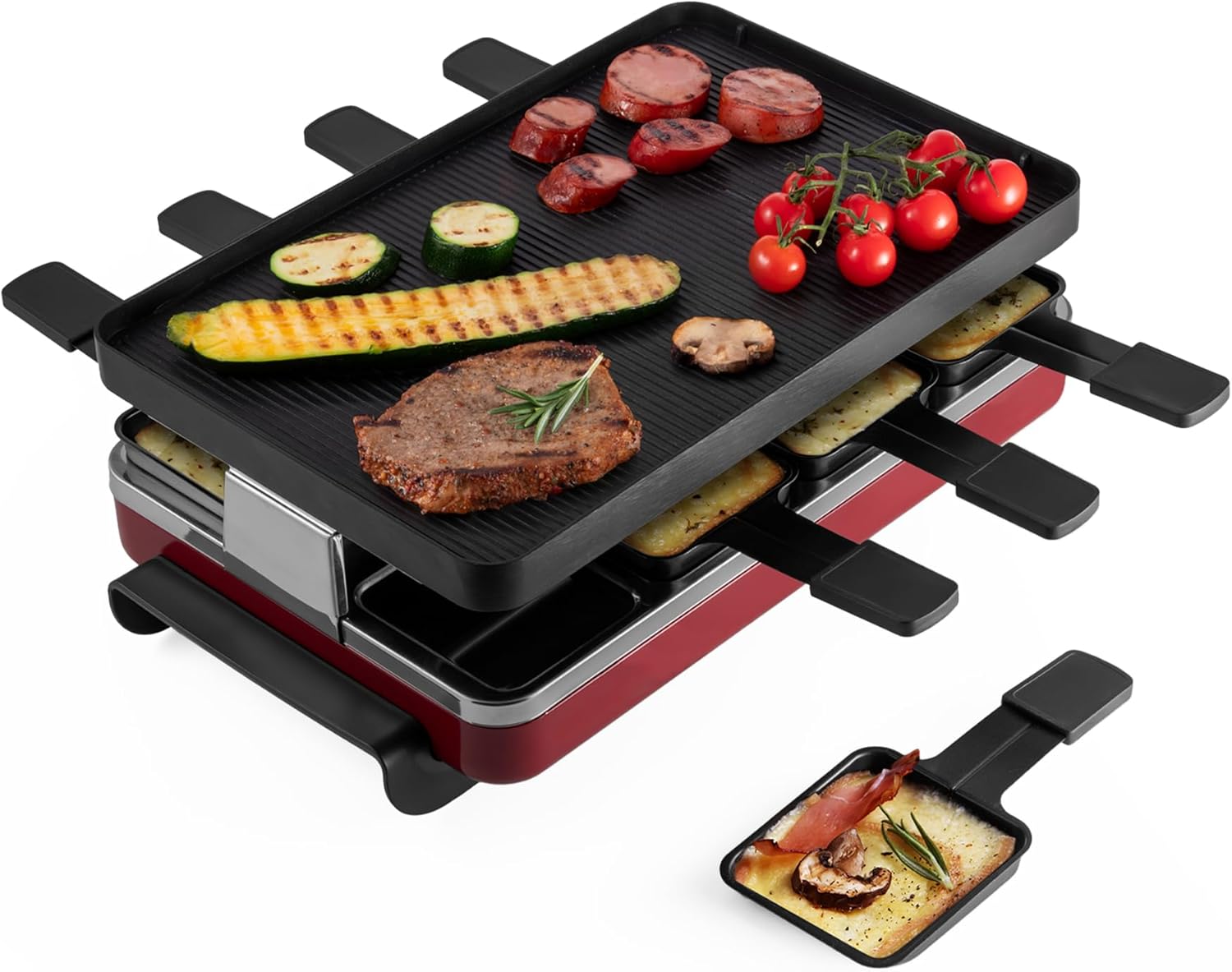 Swissmar Classic 8-Person Raclette Grill – Nonstick Aluminum Plate – Red